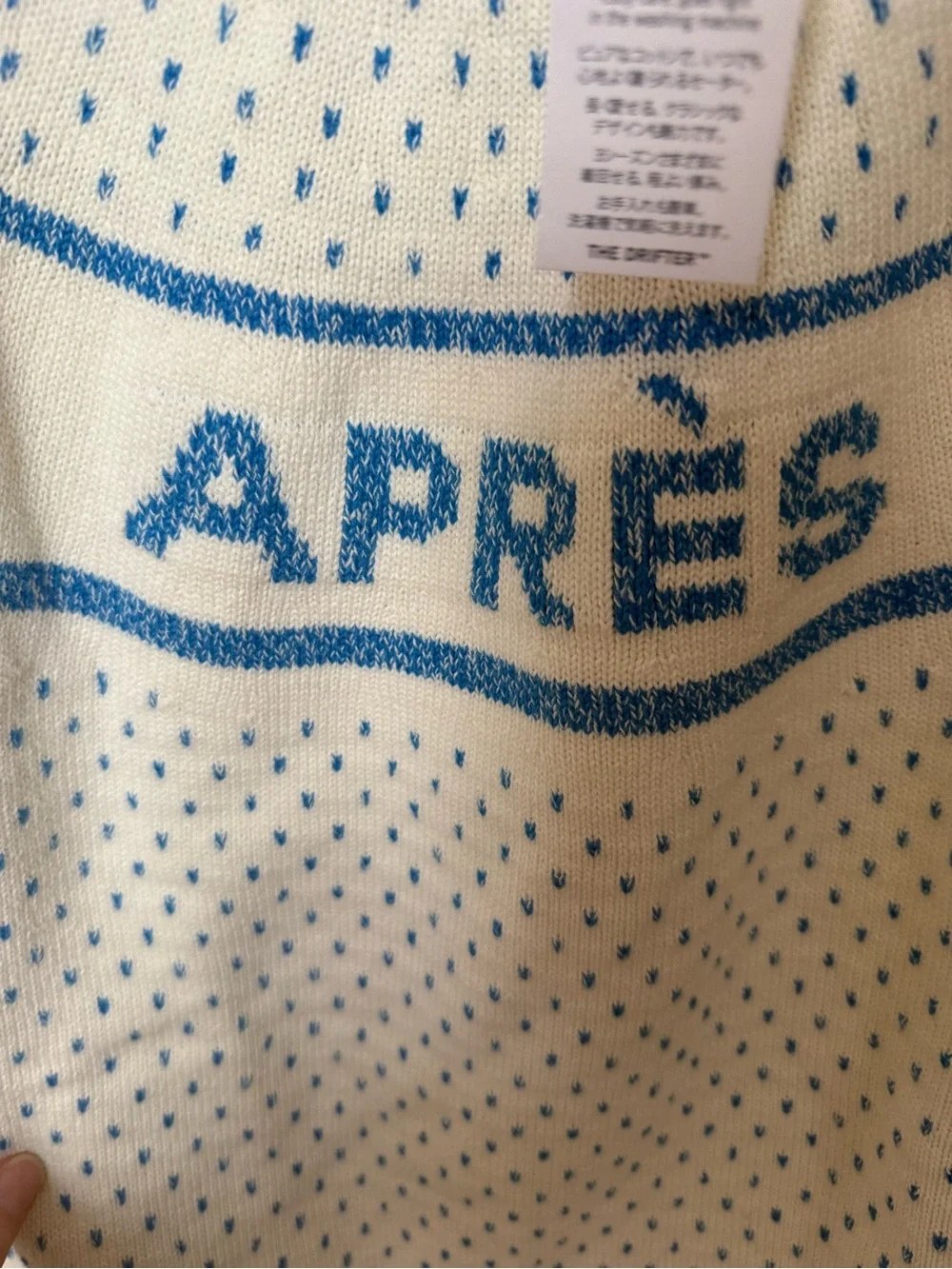 New NWT Lands' End White Sweater with Blue 'APRÈS' Detail The Drifter Pullover